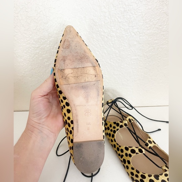 Loeffler Randall Ambra lace-up pointed toe flats leopard print calf hair 8.5 - Picture 6 of 10